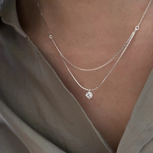 S925 Sterling Silver Double Layer Necklace For Women Elegant Round Zirconia Pendant Dainty Choker Necklace Jewelry