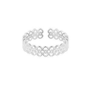 Bague ouverte en argent S925 avec motif cœur en dentelle et texture brossée fine