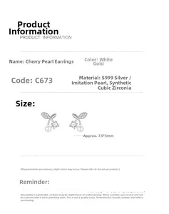 Detailed size parameters of S999 silver cherry pearl stud earrings with zirconia leaves