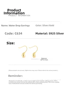 Guida alle taglie orecchini a goccia in argento S925 con dimensioni 20x5,7 mm in argento e oro