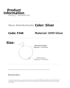 Tabella taglie dettagliata per bracciale a farfalla in argento S999 con catena 15,5+3 cm