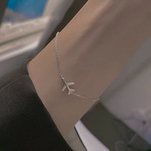 S999 Sterling Silver Airplane Bracelet For Women Minimalist Fine Chain Hand Jewelry Elegant Rhinestone Inlaid Travel Accessories Gift