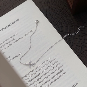 Minimalist S925 sterling silver airplane bracelet with sparkling zircon accents on book