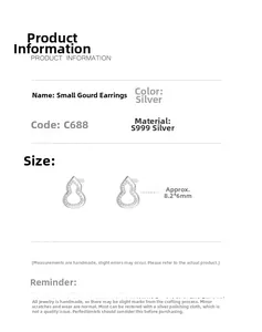 Détails des boucles d'oreilles gourde évidée en argent S999 avec dimensions 8,2x6mm