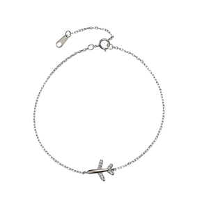 Elegant S999 sterling silver airplane bracelet with sparkling crystals for women