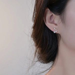 Pure Silver Cherry Artificial Pearl Stud Earrings Sweet Elegant Zirconia Fruit Small Jewelry For Women Daily Dating Accessories