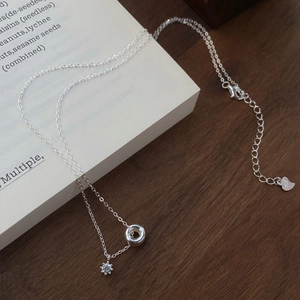 Minimalist S925 sterling silver necklace with starburst zircon and round pendant for women