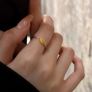 925 Sterling Silver Ring Two-Tone Color Block Engraved English Quote You Deserve To Be Loved Sure Open Adjustable Women Jewelry