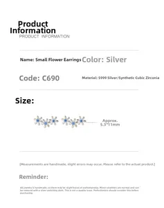 Détails des boucles d'oreilles fleurs en argent S999 avec zircone et dimensions