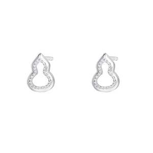 Boucles d'oreilles en argent fin S999 ajourées en forme de gourde avec détails perlés