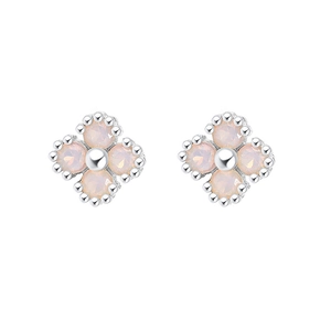 S999 Sterling Silver aurora four-leaf clover stud earrings with pink opal petals