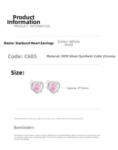 Spécifications de taille pour les boucles d'oreilles cœur rose en argent S999 et étoile