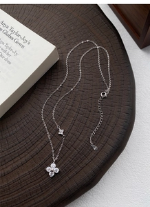 Detailed macro view of S925 sterling silver four-leaf clover pendant with zircon inlay