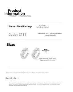 Detailed macro view of S925 silver flower earrings with 13.6mm diameter specifications