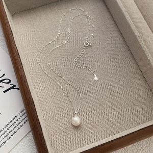 Collier en argent S999 élégant orné d'un pendentif en perle d'eau douce blanche ronde