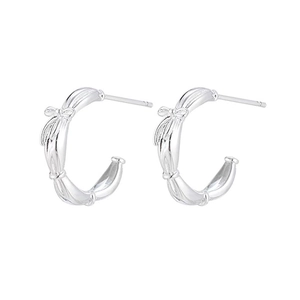 Elegant S925 silver C-shape earrings featuring creative ribbon bow textured design