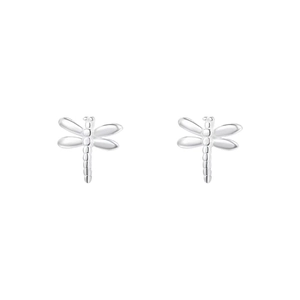 Pair of minimalist S999 sterling silver dragonfly stud earrings with a polished finish
