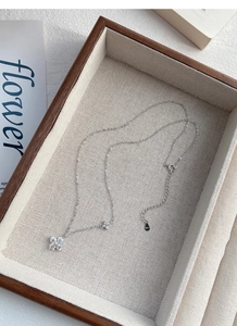 Close-up of S925 sterling silver four-leaf clover necklace with cubic zirconia pendant