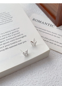 Gros plan de boucles d'oreilles papillon en argent avec ailes gravées sur livre