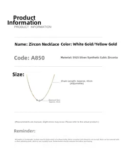Fiche technique du collier en argent S925 avec zircon de 5mm et chaîne de 45cm