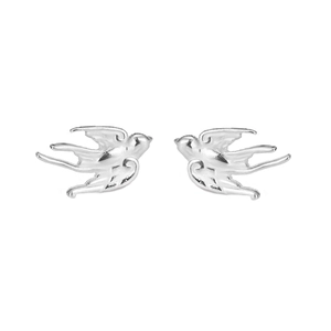Minimalist S999 sterling silver swallow stud earrings with polished mirror finish for women
