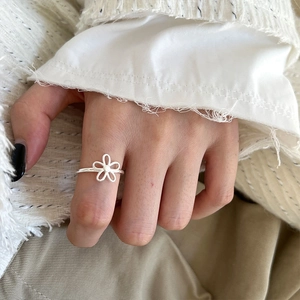 Elegant 925 Sterling Silver Hollow Flower Open Ring Delicate Sweet Floral Adjustable Finger Ring For Women Girl Jewelry