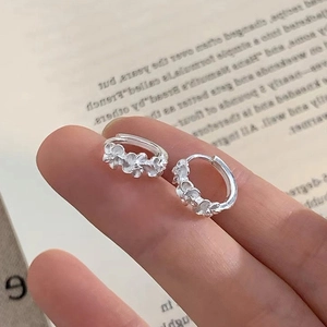 925 Sterling Silver Floral Huggie Hoop Earrings Zirconia Inlaid Flower Design Elegant Sweet Stylish Jewelry For Women Fashion Accessory