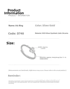 Détail d'une bague iris réglable en argent S925 avec zircons, largeur de 6,4mm environ