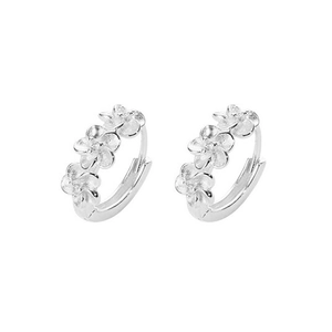 Elegant S925 sterling silver floral hoop earrings with dainty five-petal flower design