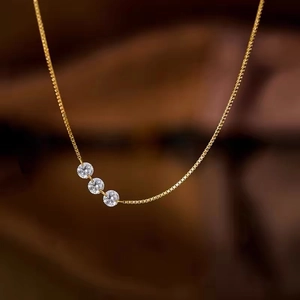 Collier Pendentif à Trois Pierres en Argent Sterling 925 Zirconia pour Femme Chaîne Vénitienne Minimaliste Bijoux Cadeau Or Argent