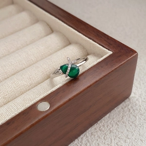 S925 Sterling Silver Green Artificial Chalcedony Gourd Adjustable Ring With Rhinestones New Chinese Style Jewelry For Women