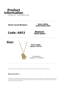Detail of S925 sterling silver gourd pendant showing precise dimensions and silver finishes