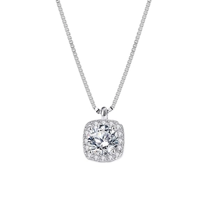 Elegant S999 sterling silver square sugar halo necklace with sparkling zircon stone
