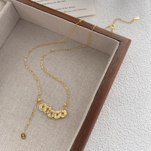 S925 silver gold-plated necklace with five ancient coins pendant in minimalist style