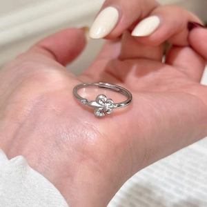 Bague Ouverte en Argent Sterling S925 Fleur de Lys pour Femmes Brossé Givré Strass Ajustable Bague de Doigt Vintage Bijoux Français