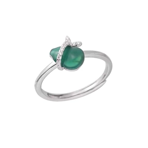 S925 sterling silver hulu ring with green chalcedony and micro-set diamonds