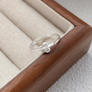 Bague iris en argent S925 brossé avec détail zircon sur boîte en velours beige
