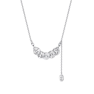 S925 sterling silver necklace with five coins pendant and lucky tassel on white background