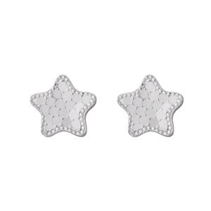 Minimalist S999 silver star stud earrings with milgrain edges and hammered texture