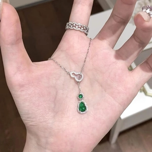 Collana con Pendent Zucca in Calcedonio Verde Argento Sterling S925 Vintage Elegante Catena Clavicola con Strass Donna
