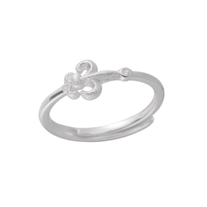 Bague fleur de lys en argent 925 avec pétales brossés et petit zircon cubique étincelant