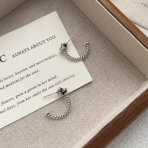 S925 sterling silver twisted knot stud earrings in vintage oxidized silver finish
