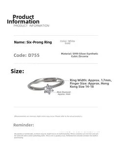 Detailed view of S999 sterling silver six-prong ring with a 3mm cubic zirconia diamond