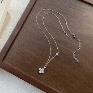 Pure Silver Zirconia Four-Leaf Clover Necklace Fashion Minimalist Double Pendant Clavicle Chain Valentine Day Jewelry Gift