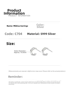 Macro detail of S999 silver Mobius twist earrings showing 10.6mm diameter and polished finish