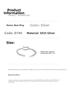 Detailed view of S925 sterling silver hollow bear ring with beaded band design
