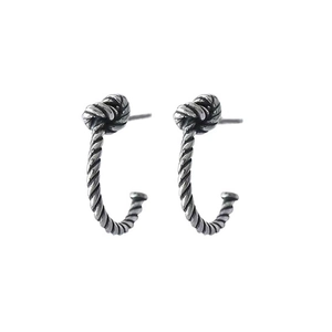 Vintage S925 sterling silver twisted rope knot stud earrings in a retro oxidized finish