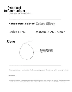 Detailed specs of S925 sterling silver star bracelet with 16 plus 3cm length