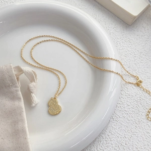 S925 sterling silver gold gourd necklace with intricate ice-crushed texture detail