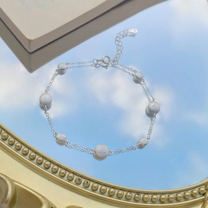 Elegant S925 sterling silver double layer bracelet with matte beads and lobster clasp